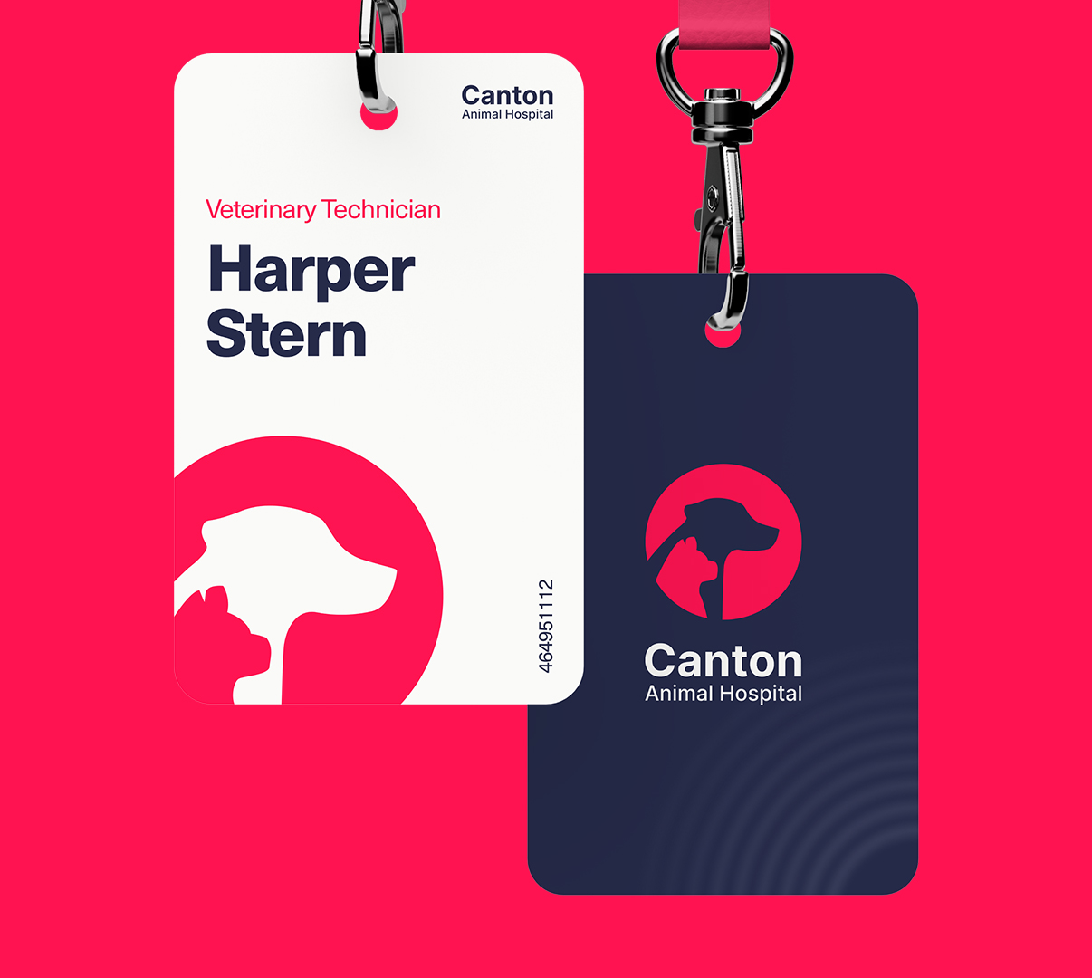 Brand identity and design by Geek Team for Canton Animal Hospital. Featuring staff ID badges